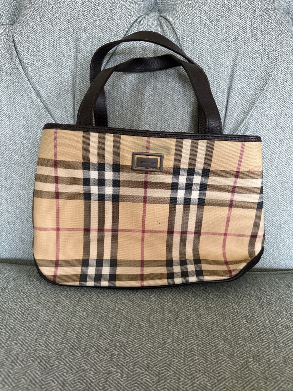 Vintage Burberry Nova Check Tote Bag Brown Leather Handbag